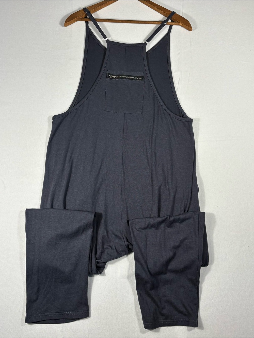 Women's Small Gray Sleeveless Jumpsuit with Front Zip Pocket and Back Pockets